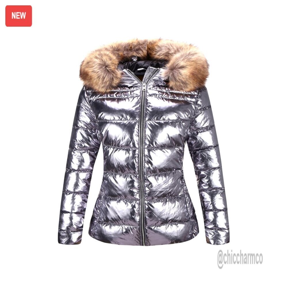 Lightweight Puffer Jacket Quilted Bubble Hooded Coat Faux Fur Collar Chic